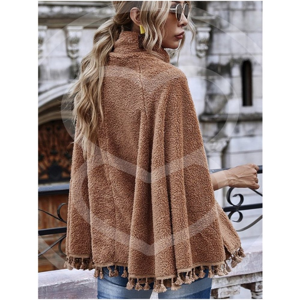boho soft sherpa turtleneck poncho coat jacket - Picture 3 of 4